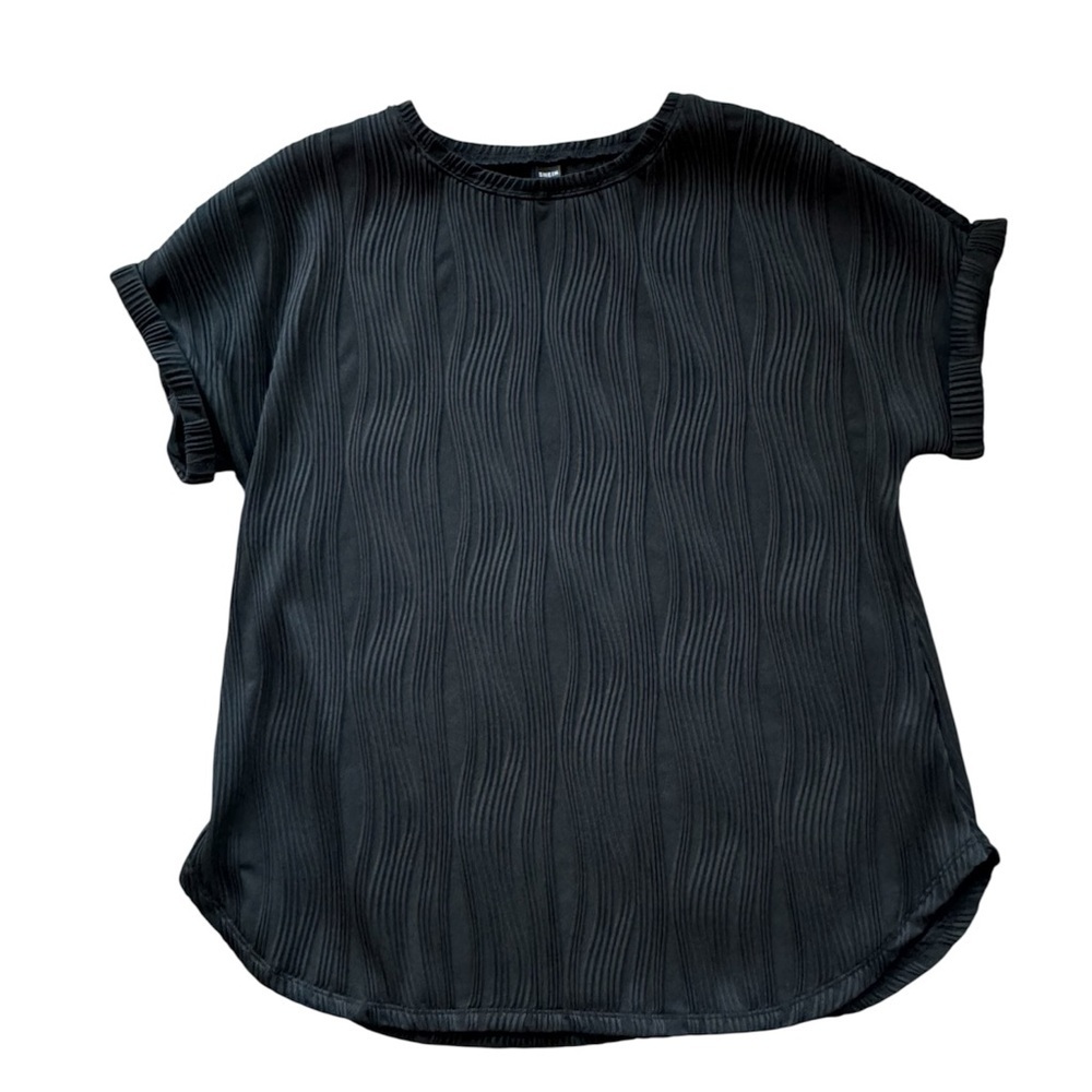 Maternity Black Textured Short Sleeve Top dressy blouse Size Large